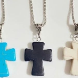 Black Cross on Silver Chain